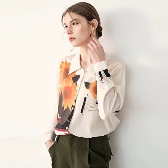 Sunflower oil painting chiffon shirt - Picture 1 of 5